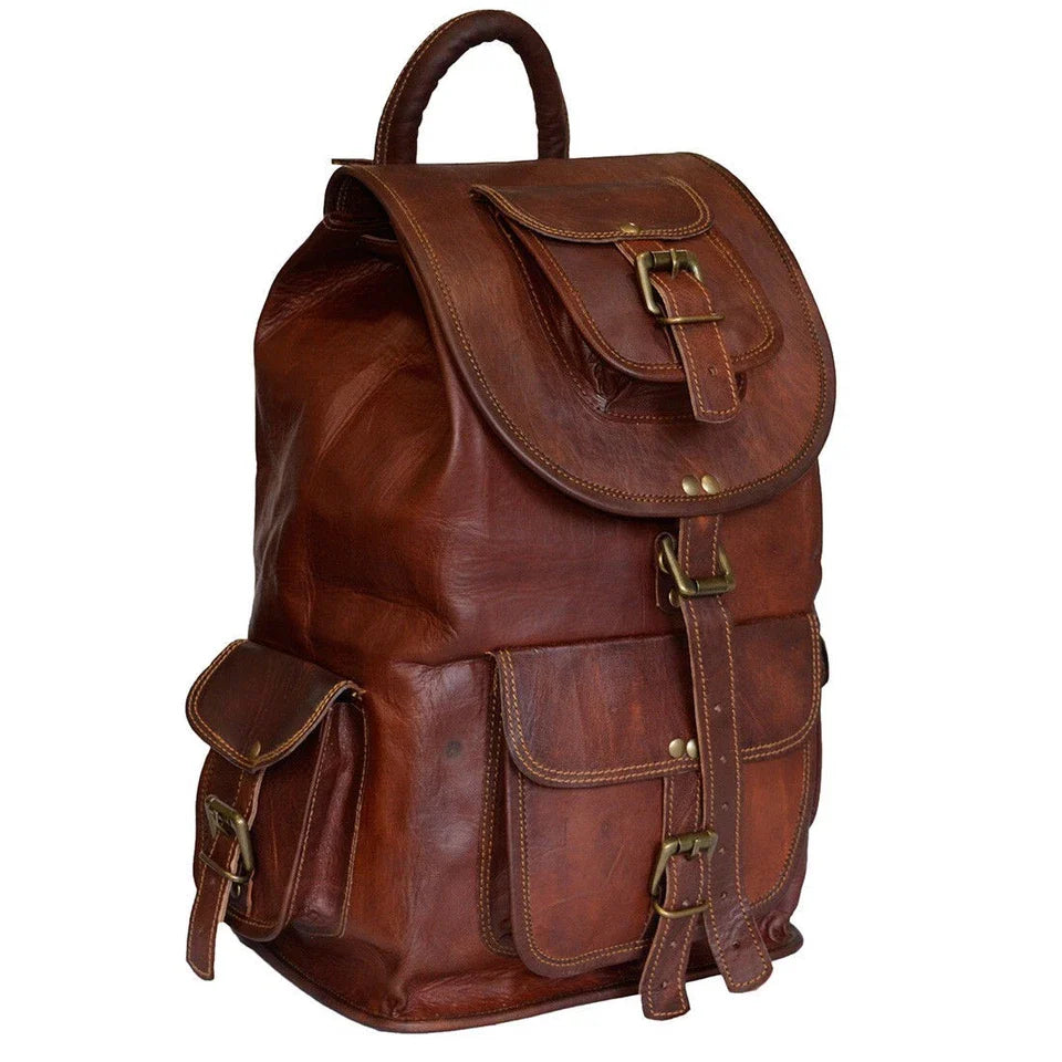 Leather Backpack Bag Genuine Laptop Travel Vintage Rucksack Real Men Men's Brown